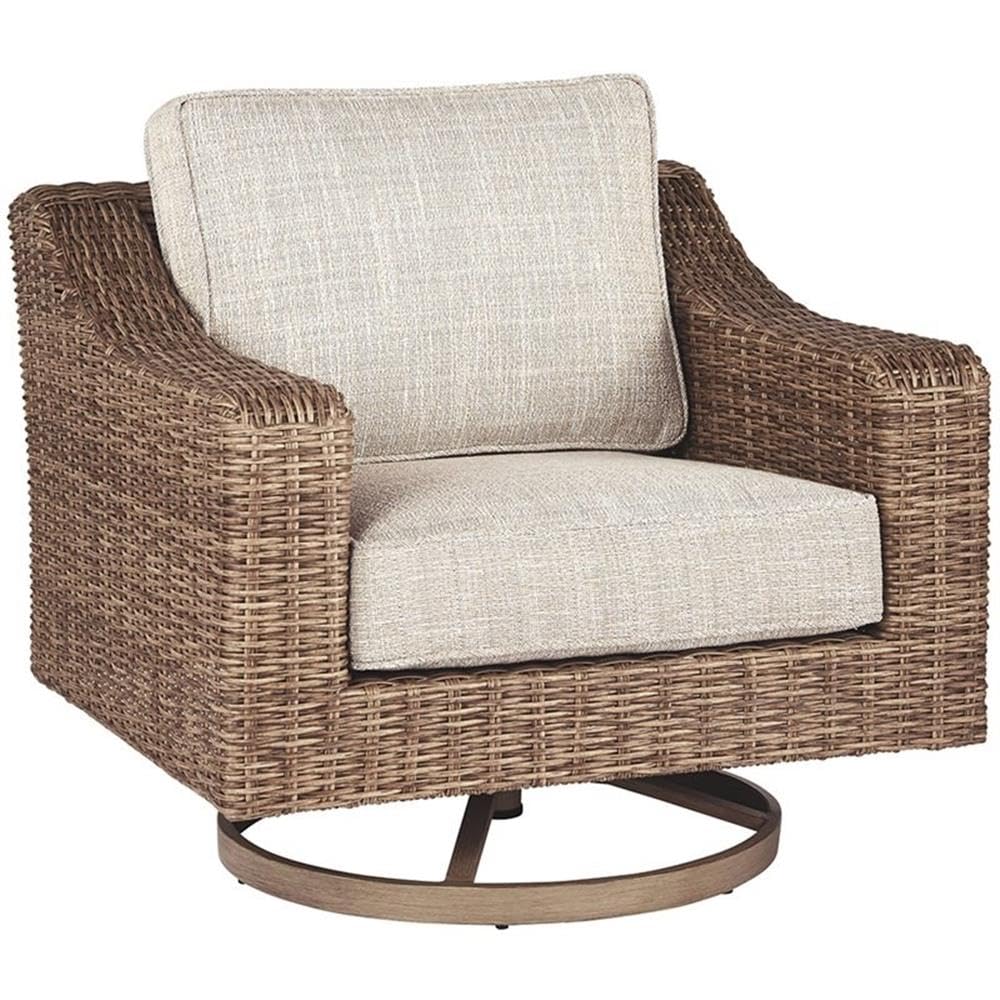 Home Square 2 Piece Beachcroft Swivel Patio Arm Chair Set in Beige