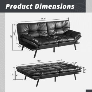 IULULU Futon Sofa Bed, Memory Foam Couch Sleeper Daybed Convertible Foldable Loveseat Faux Leather Sleeper Sofa