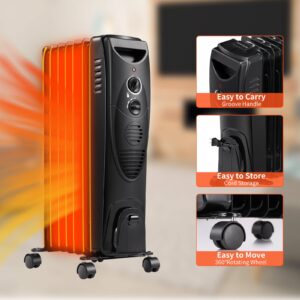 ZAFRO Oil Filled Radiator Heater, 1500W Portable Electric Oil-Filled Radiant Heatings, Space Heater with Tip-Over & Overheat Protection(Black)