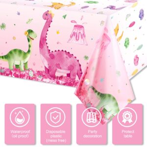 3 Pieces Dinosaur Party Tablecloths Pink Dinosaur Table Covers Plastic Disposable Dinosaur Printed Table Cloths Rectangular Dino Party Supplies for Kids Birthday Baby Shower Party, 54 x 86.7 Inches