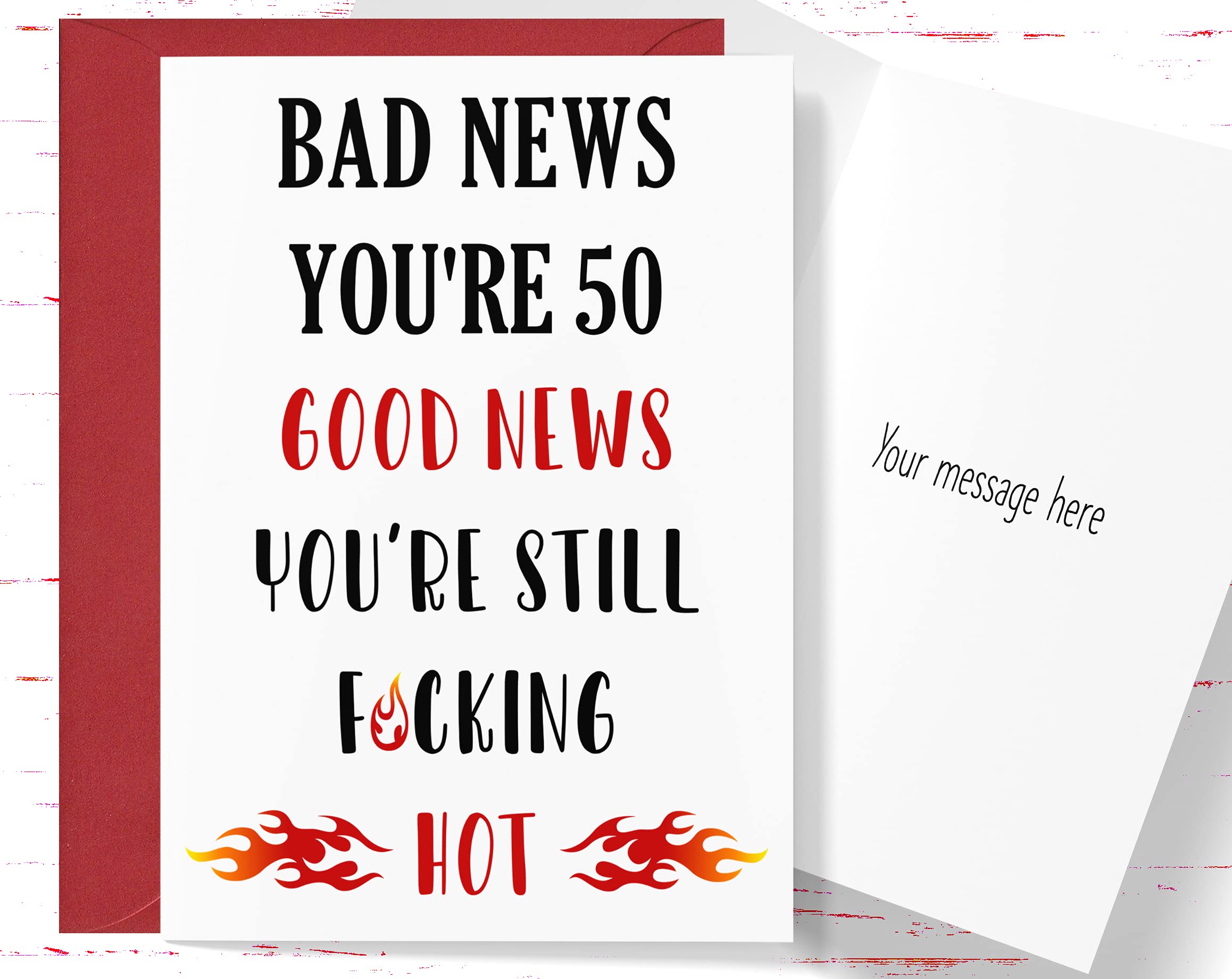 Audacious Cards 50th Birthday Card for Her - Funny 50 Year Old Birthday Card - Bad New You're 50 Good News You're Still Fucking Hot