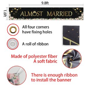 WHPCT Almost Married Banner,Gold Romantic Flower & Heart Sign Banner Backdrop For Bridal Shower,Wedding Party Yard Sign Decorations 9.8 X1.6 Feet