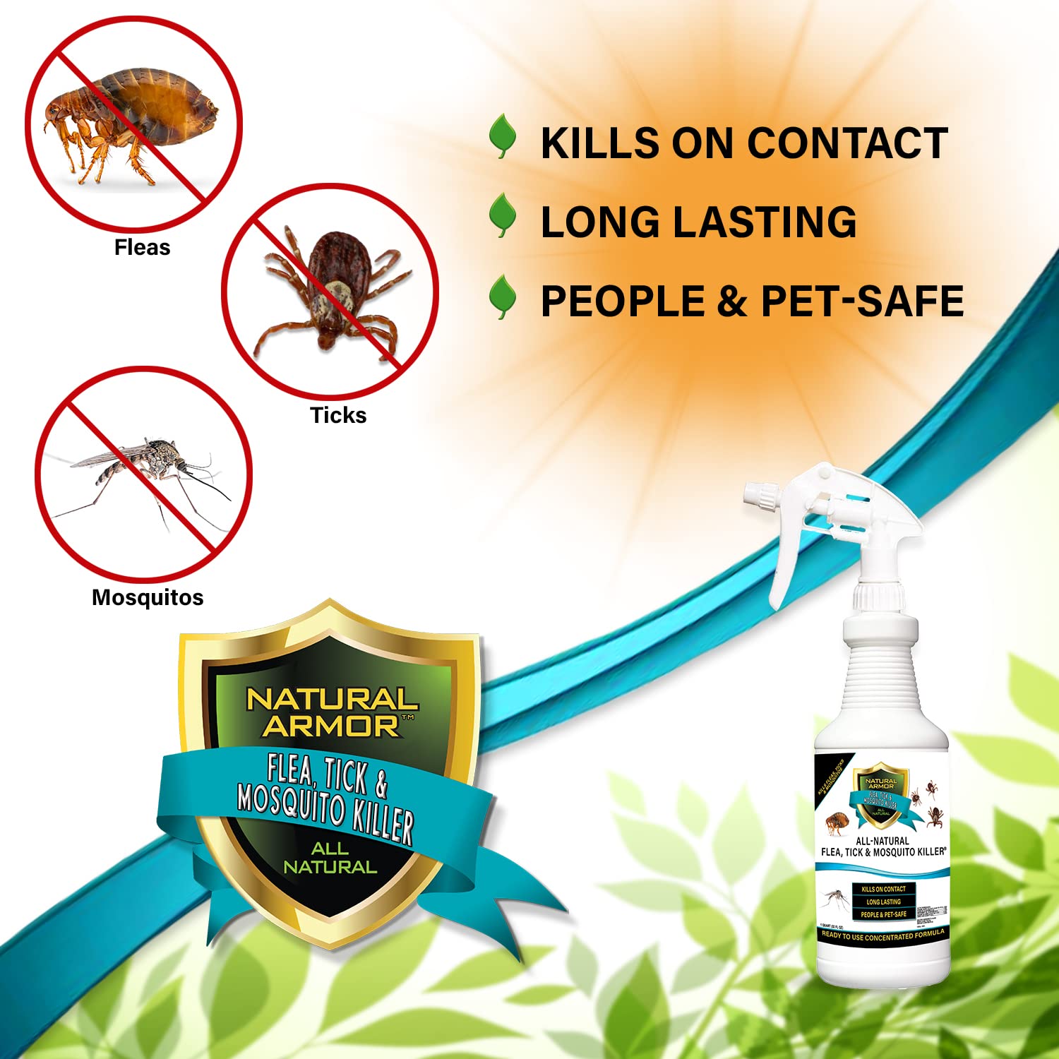 All-Natural Flea, Tick & Mosquito Killer - Powerful Non-Toxic Formulation Safe for Children, Pets & Environment for Indoor & Outdoor Use. 128 Oz Gallon, Ready to Use with Heavy-Duty Trigger Sprayer