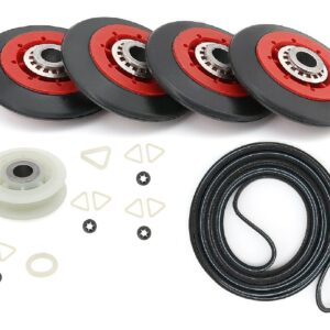 Dryer Repair Kit Drum Rollers Belt Idler Pulley Replace For Whirlpool WGD5610XW1 WGD5610XW2 WGD5620HW0 WGD5620HW1 WGD5700AC0 WGD5700AC1 WGD5700XL0 WGD5700XL1 WGD5700XW0 WGD5700XW1 WGD5800BC0