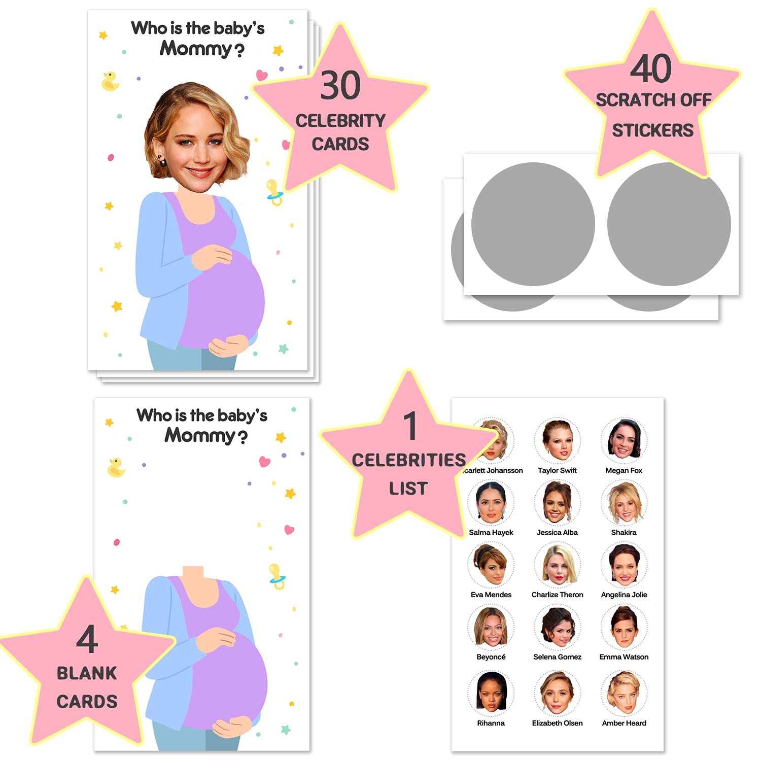 Zunaked Funny Scratch-Off Baby Shower Game Cards, 35 Sheets, White