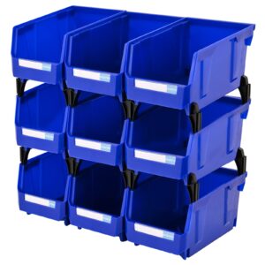 aercana stackable storage bins wall mounted hanging bins parts storage organizer garage storage bins for hardware(blue,pack of 9)