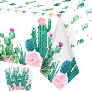 breling 3 pieces watercolor cactus tablecloth plastic waterproof table cover for birthday party decorations kitchen dining room party supply, 108 x 54 inches