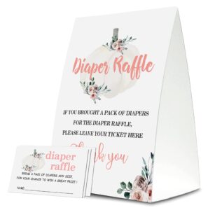 yuansail diaper raffle tickets for baby shower, floral pumpkin themed cards, party favors for baby showers game cards, 1 sign & 50 cards per pack – (bb004-niaobu)