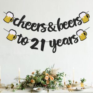 21th Birthday Decorations Cheers to 21 Years Banner for Men Women 21th Birthday Black Glitter Backdrop Wedding Anniversary Party Supplies Decorations Pre Strung