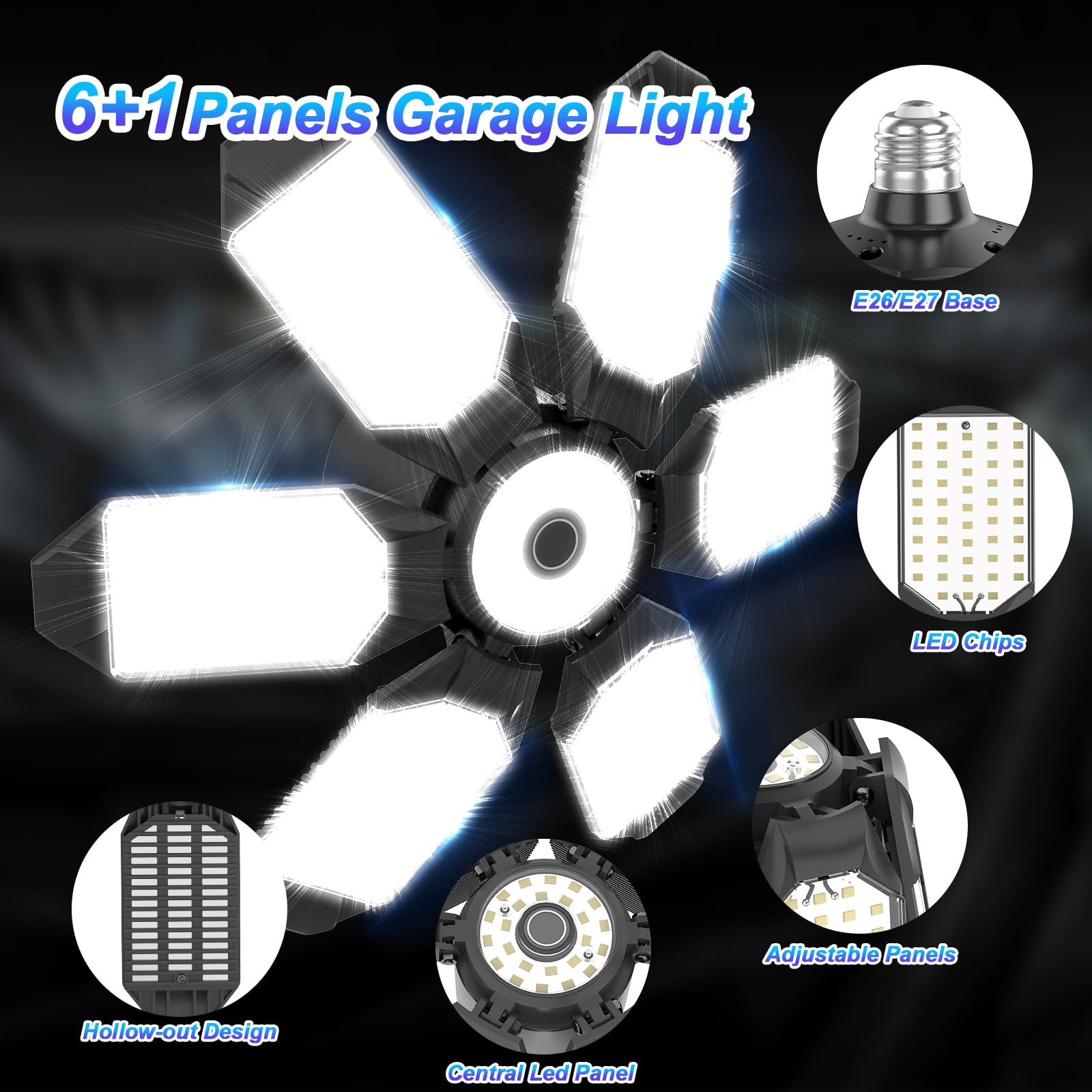 Led Garage Lights 6 Pack Garage Lights 200W Garage Light Led Shop Light Deformable Led Garage Lights Ceiling Led Lights for Garage Lights Led Shop Lights E26 E27 Garage Lights for Basement Attic