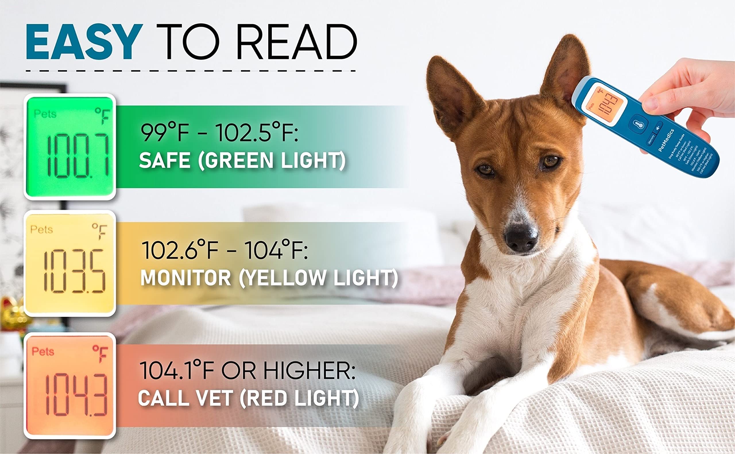 PetMedics Non-Contact Digital Pet Thermometer for Dogs - Infrared Fast and Accurate Canine Temperature Detection - Easy to Read LCD Display