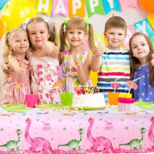 3 Pieces Dinosaur Party Tablecloths Pink Dinosaur Table Covers Plastic Disposable Dinosaur Printed Table Cloths Rectangular Dino Party Supplies for Kids Birthday Baby Shower Party, 54 x 86.7 Inches