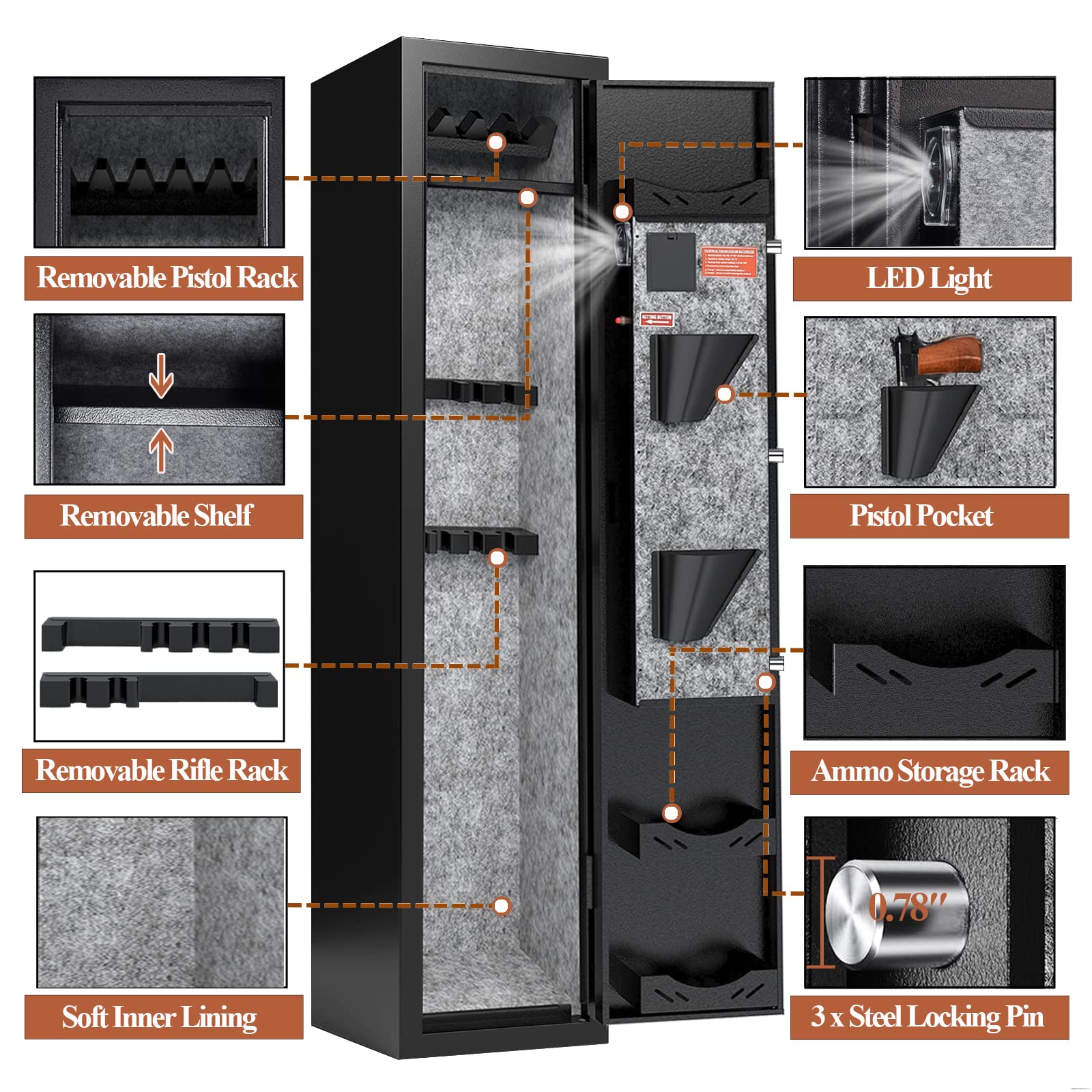 KAER 3-5 Gun Safe,Gun Safes for Home Rifle and Pistols,Rifle Safe,Gun Cabinet,Gun Safes for Rifles and Shotguns,Gun Safe Rifle with Removable Shelf,Assembled(Keypad Lock 55.12'' x 12.6" x 9.84'')