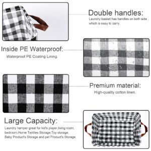 Boao 4 Pcs Buffalo Plaid Storage Containers Black White Large Storage Bin for Home Classic Organizing Fabric Storage Box with Handle Foldable Organizer Basket for Bathroom Bedroom(Simple Style)