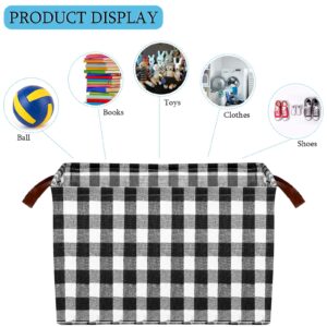 Boao 4 Pcs Buffalo Plaid Storage Containers Black White Large Storage Bin for Home Classic Organizing Fabric Storage Box with Handle Foldable Organizer Basket for Bathroom Bedroom(Simple Style)