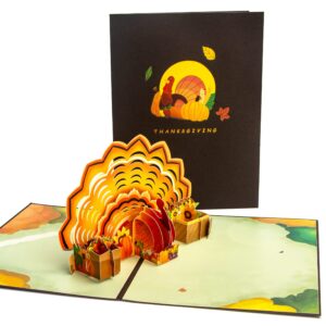 Ribbli Turkey Thanksgiving Card, 3D Pop Up Greeting Card, Fall Thank You Card, Happy Holiday for Kids Employees Children Grandson Granddaughter Husband Wife Him Her, with Envelope