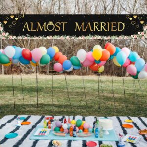 WHPCT Almost Married Banner,Gold Romantic Flower & Heart Sign Banner Backdrop For Bridal Shower,Wedding Party Yard Sign Decorations 9.8 X1.6 Feet