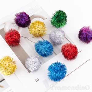 Framendino, 12 Pack 2 Inch Glitter Tinsel Sparkle Fuzzy Balls Pom Poms Ball for DIY Craft Decorations