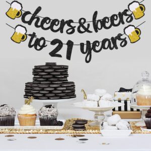 21th Birthday Decorations Cheers to 21 Years Banner for Men Women 21th Birthday Black Glitter Backdrop Wedding Anniversary Party Supplies Decorations Pre Strung