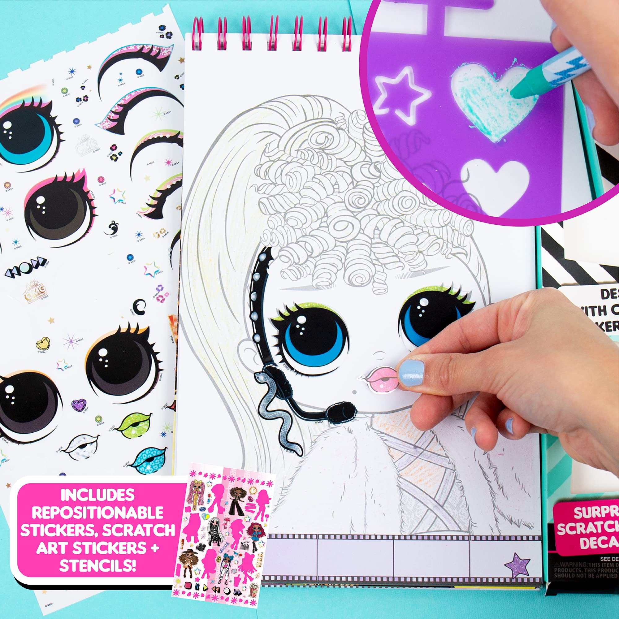 Horizon Group USA L.O.L. Surprise! O.M.G. Make-Up Artist Magazine, Double Feature Series, Includes Spiral-Bound Make-Up Sketchbook, Crayons, Stickers, Surprise Scratch Reveal Stickers & More