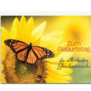 Burg Street Creations German Birthday Card - Zum Geburtstag die Allerbesten Gluckwunsche (Monarch Butterfly on a Sunflower)