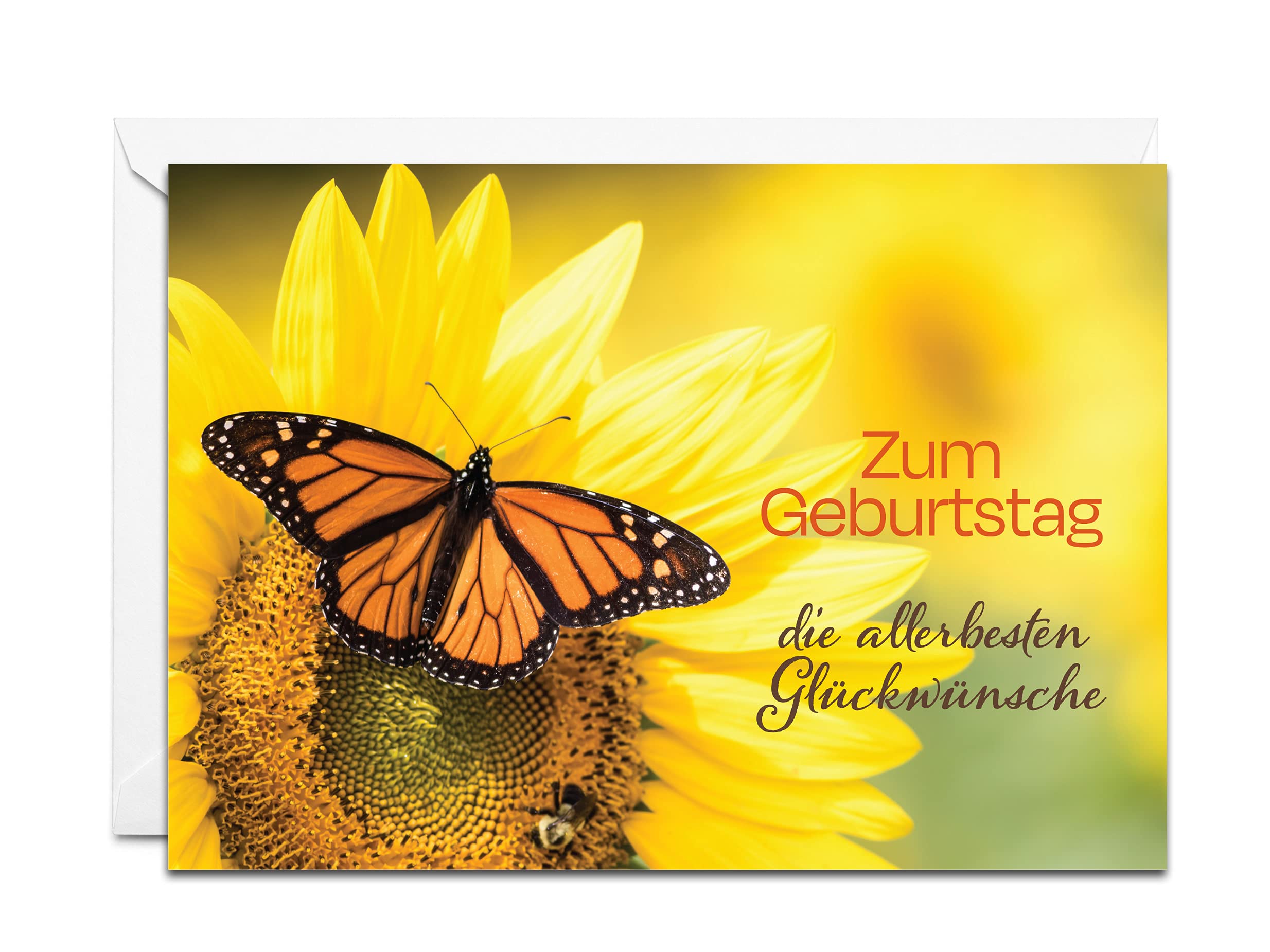 Burg Street Creations German Birthday Card - Zum Geburtstag die Allerbesten Gluckwunsche (Monarch Butterfly on a Sunflower)