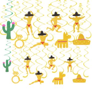 30pcs hanging swirl bachelorette party decorations, funny bridal shower party supplies, glittery mexican cactus man ring garland engagement wedding party decor