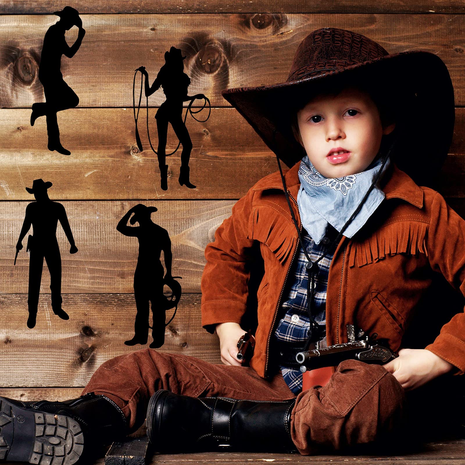 Boao 32 Pieces Cowboy Silhouettes Cowboy Cutouts Western Theme Party Decorations Photo Booth for Wild West Theme Birthday Baby Shower Cowboy Party Retro Parties Supplies