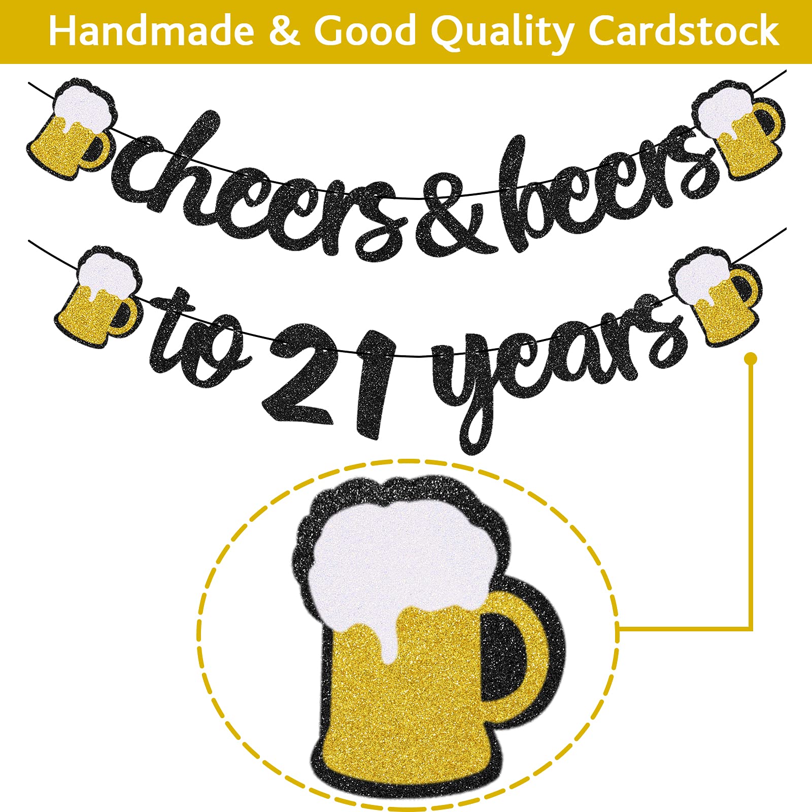 21th Birthday Decorations Cheers to 21 Years Banner for Men Women 21th Birthday Black Glitter Backdrop Wedding Anniversary Party Supplies Decorations Pre Strung