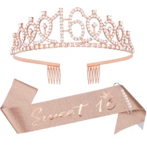 16th birthday crown and sash kit- "sweet 16"birthday decorations 16th birthday party gifts birthday party supplies for girls (rose gold)