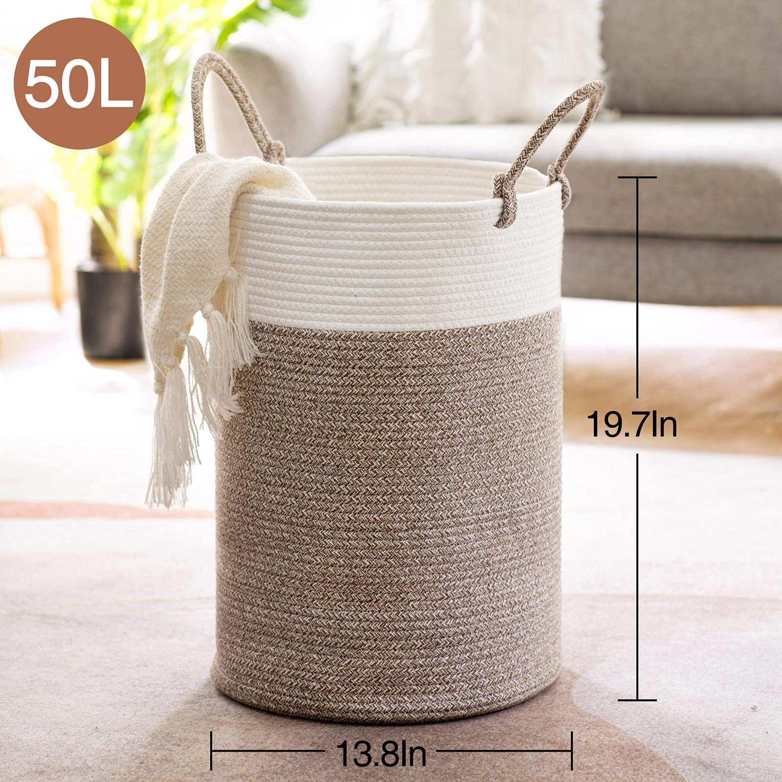 INDRESSME Large Laundry Basket, 60L Dirty Clothes Hamper, Baby Laundry Hamper for Toys, Woven Laundry Basket for Clothes, Blanket Storage Basket, 19.7 x 13.8 inches