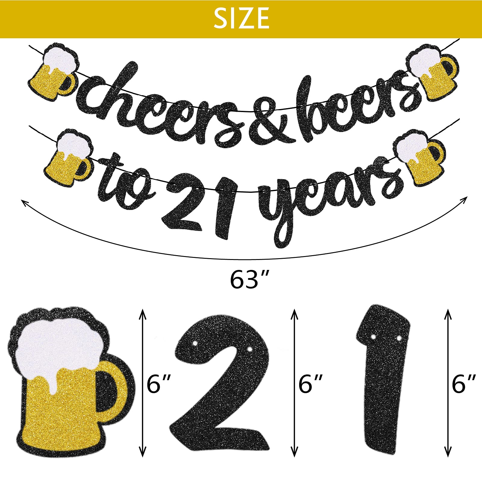 21th Birthday Decorations Cheers to 21 Years Banner for Men Women 21th Birthday Black Glitter Backdrop Wedding Anniversary Party Supplies Decorations Pre Strung