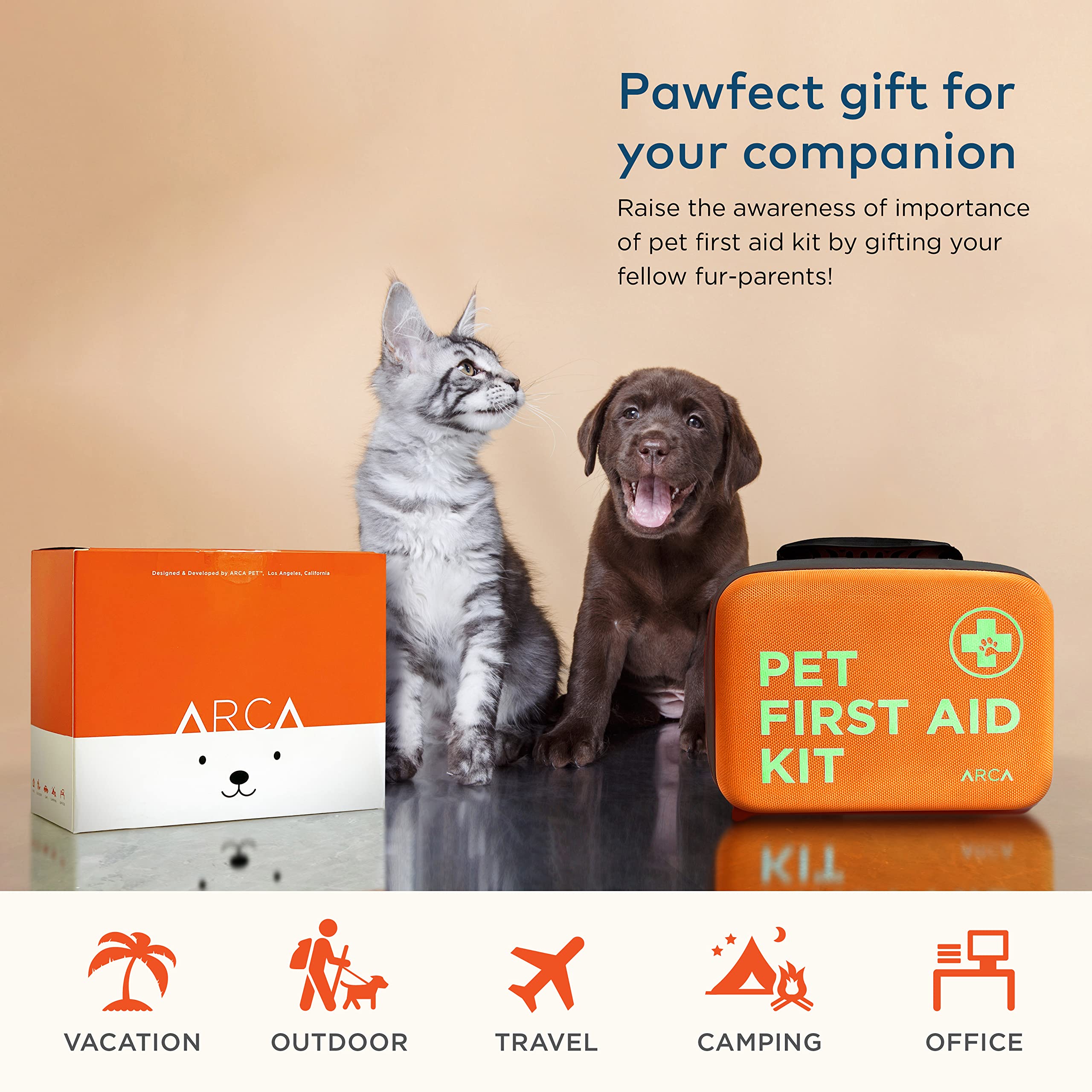 ARCA PET Cat & Dog First Aid Kit | Vet Approved |108-Piece Safety Essentials, Durable Case with Reflective Safety Strips, Includes Thermometer, Emergency Card and Pet First Aid Manual