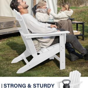 KINGYES HDPE Adirondack Chair, Classic All-Weather Outdoor Patio Adirondack Chair, White