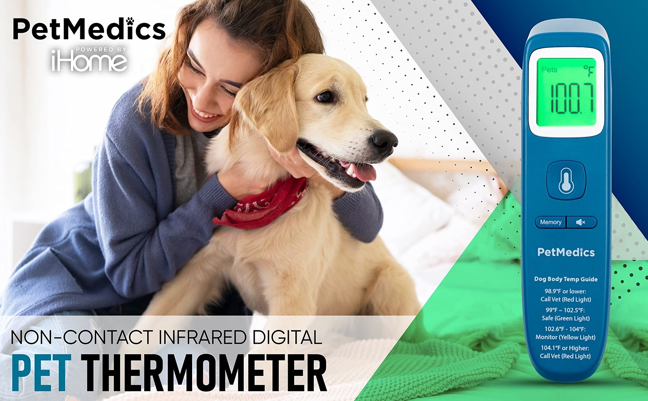 PetMedics Non-Contact Digital Pet Thermometer for Dogs - Infrared Fast and Accurate Canine Temperature Detection - Easy to Read LCD Display