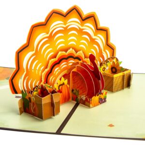 ribbli turkey thanksgiving card, 3d pop up greeting card, fall thank you card, happy holiday for kids employees children grandson granddaughter husband wife him her, with envelope