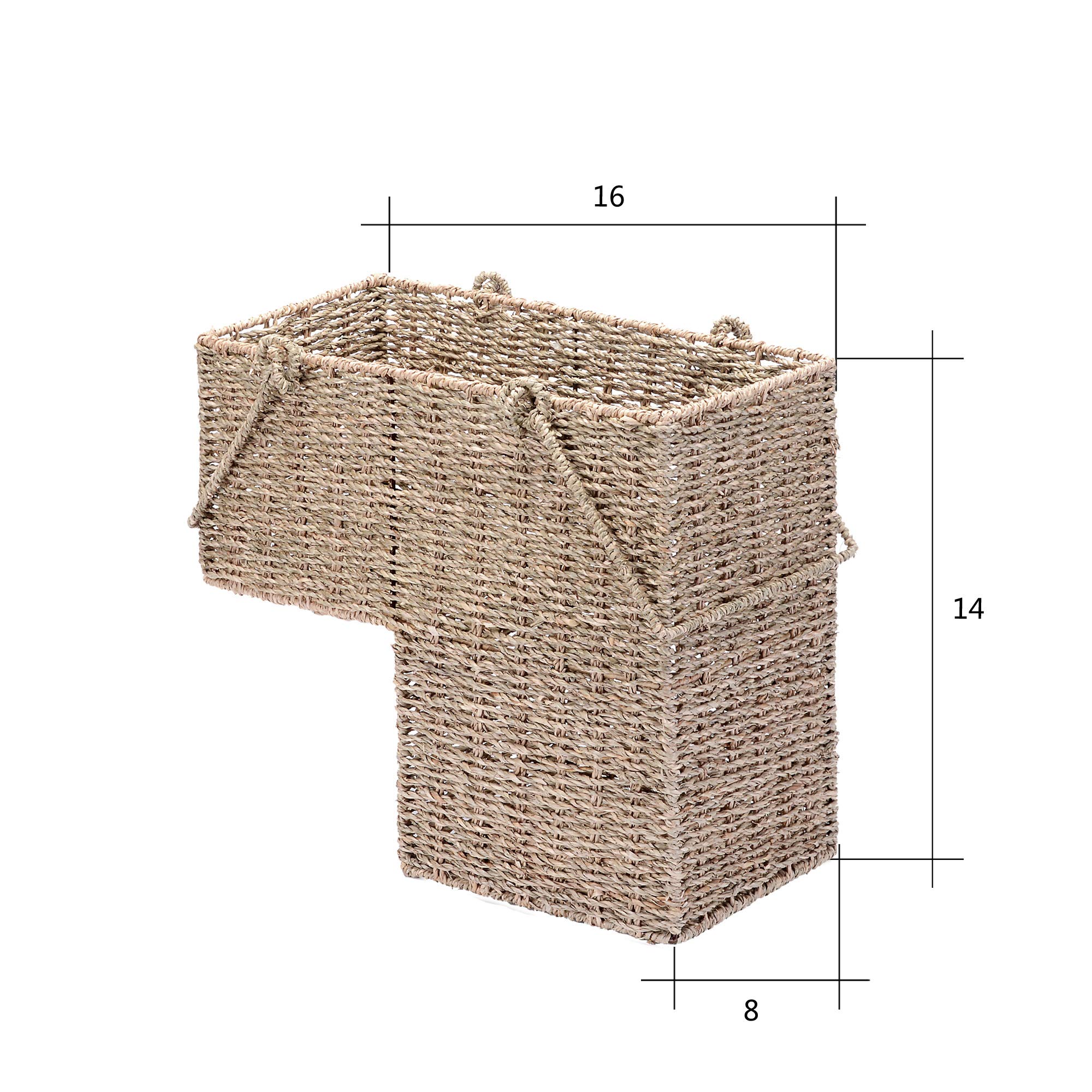 Villacera 14-Inch Wicker Stair Case Basket with Handles | Handmade Woven Seagrass in Natural Color