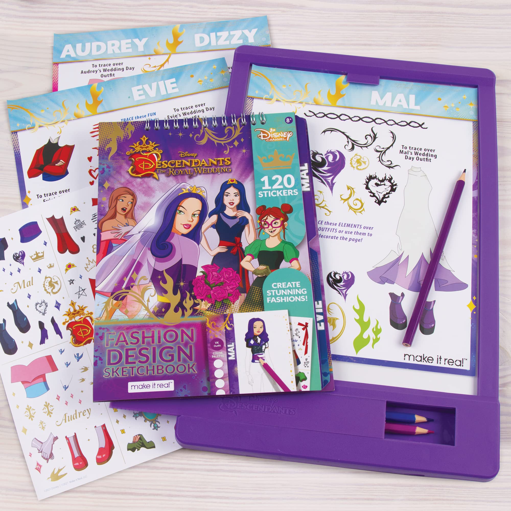 Make It Real - Disney Descendants Royal Wedding Sketchbook with Tracing Light Table. Fashion Design Tracing and Drawing Kit for Girls