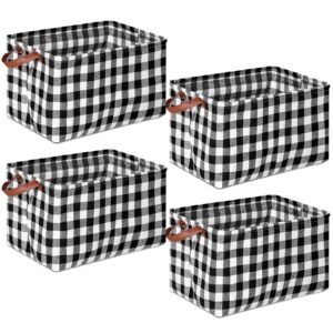 boao 4 pcs buffalo plaid storage containers black white large storage bin for home classic organizing fabric storage box with handle foldable organizer basket for bathroom bedroom(simple style)