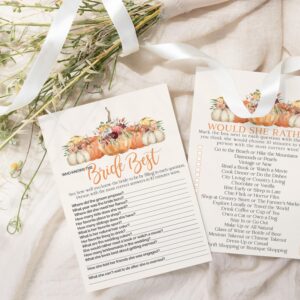 Paper Clever Party Rustic Pumpkin Bridal Shower Games Pack - 25 Guests, 5x7 Size, Premium Quality Cardstock, Fall Theme, Who Knows The Bride Best & Would She Rather, Autumn Wedding Shower Games