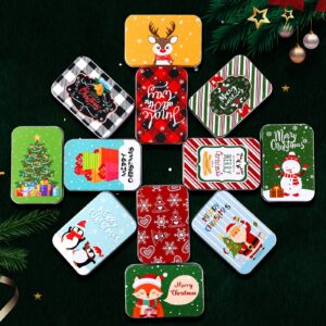 Moxweyeni 12 Pcs Colorful Christmas Card Tin Holder Boxes Christmas Tins Gift Card Holder Stylish Holiday Tin Boxes with Lids for Christmas Gift Cards Party Favors,4.9 x 3.3 x 0.7 Inches (Cute)