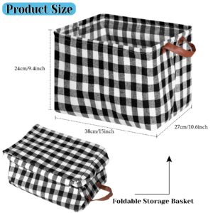 Boao 4 Pcs Buffalo Plaid Storage Containers Black White Large Storage Bin for Home Classic Organizing Fabric Storage Box with Handle Foldable Organizer Basket for Bathroom Bedroom(Simple Style)