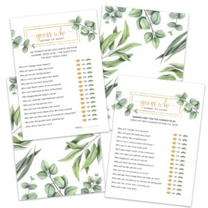 hat acrobat guess who mommy or daddy baby shower game cards - 50 double-sided greenery baby shower games mommy or daddy game cards