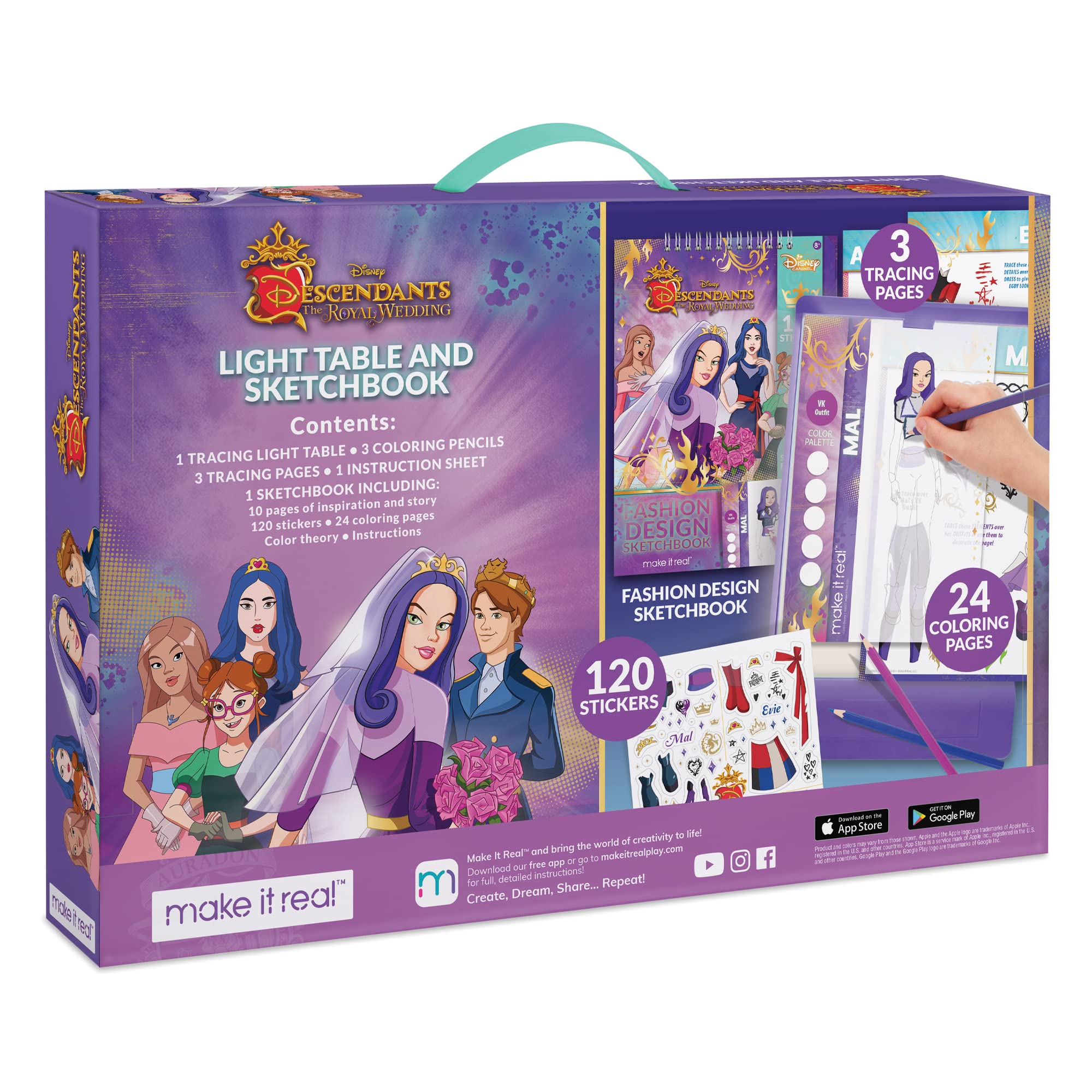 Make It Real - Disney Descendants Royal Wedding Sketchbook with Tracing Light Table. Fashion Design Tracing and Drawing Kit for Girls