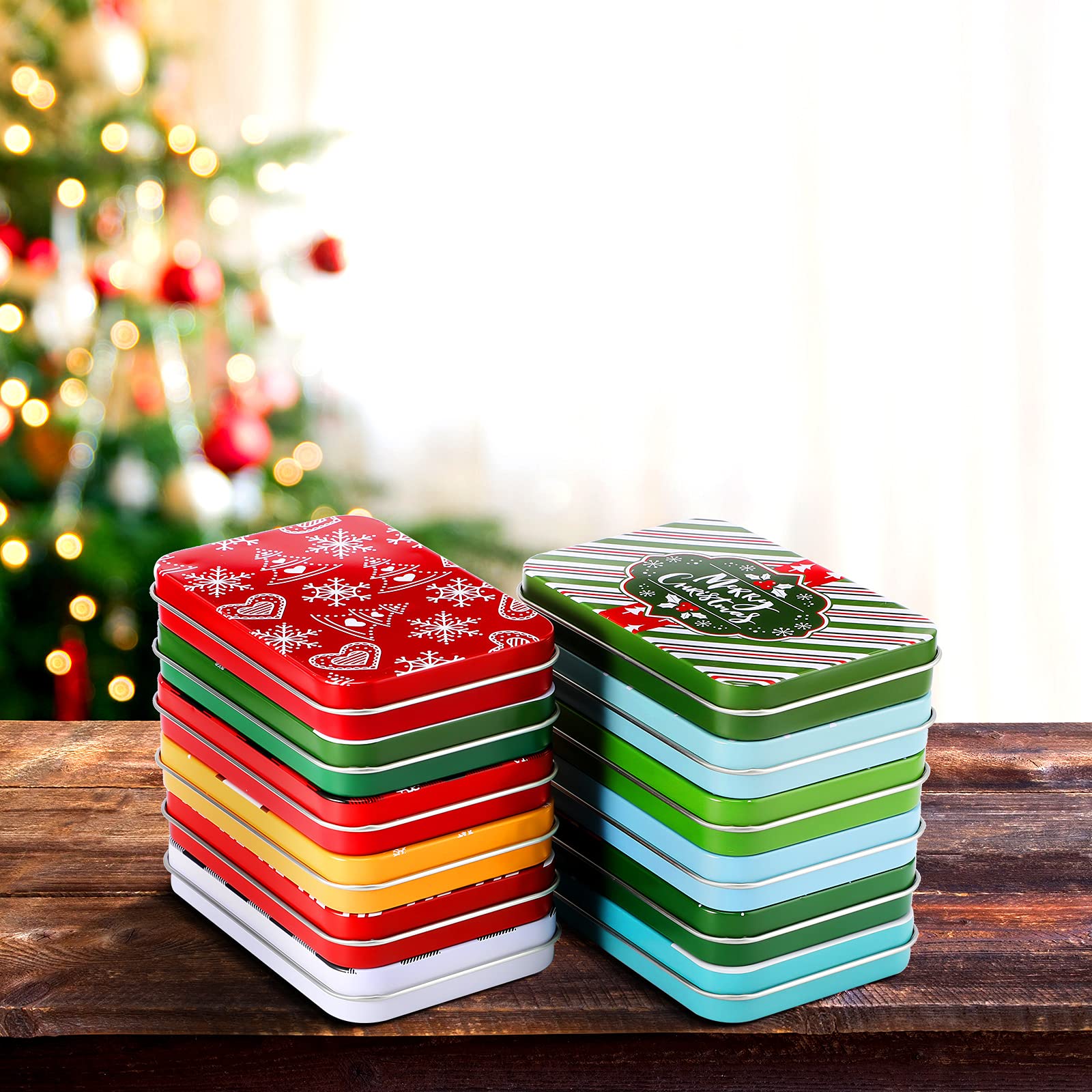 Moxweyeni 12 Pcs Colorful Christmas Card Tin Holder Boxes Christmas Tins Gift Card Holder Stylish Holiday Tin Boxes with Lids for Christmas Gift Cards Party Favors,4.9 x 3.3 x 0.7 Inches (Cute)