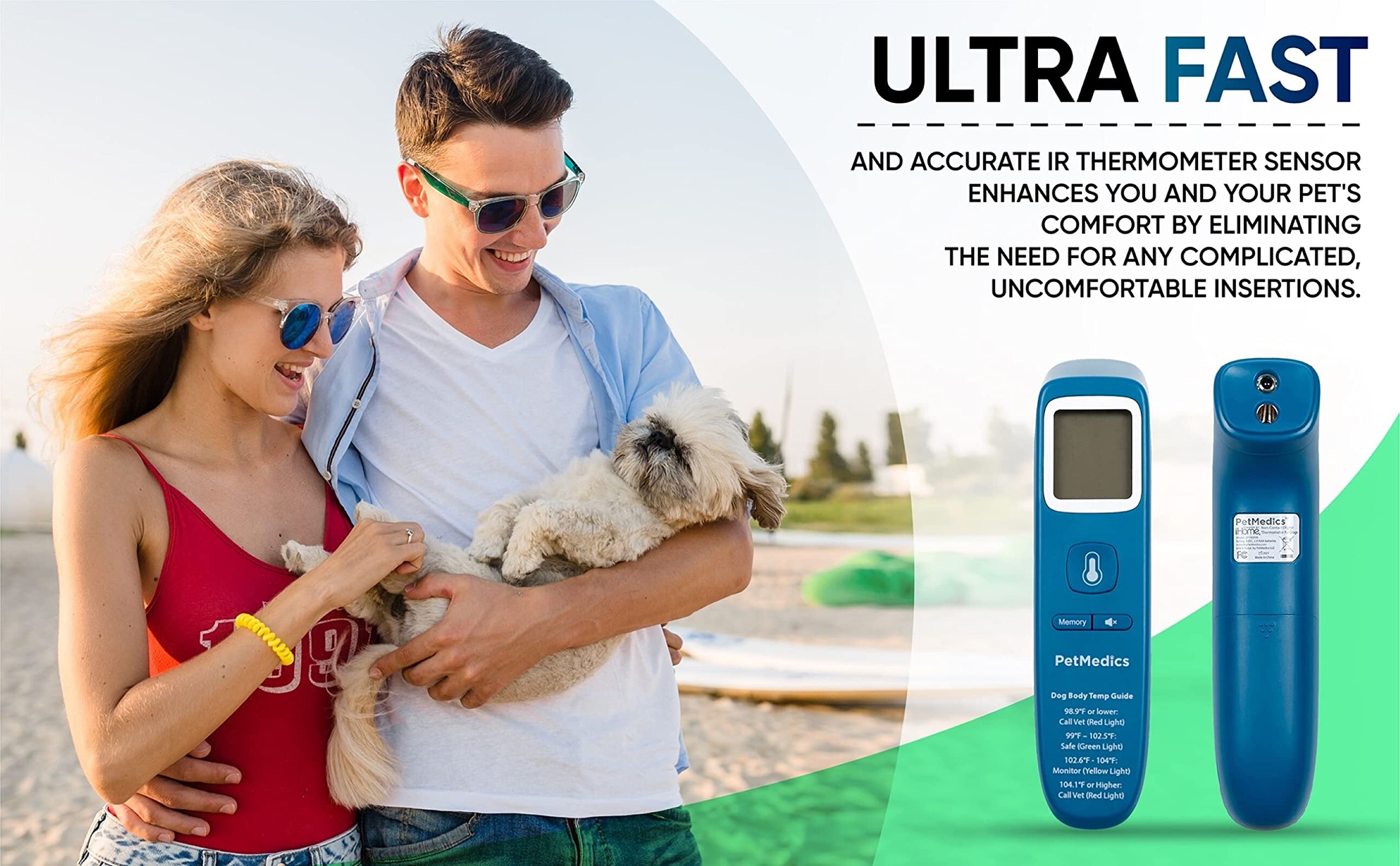 PetMedics Non-Contact Digital Pet Thermometer for Dogs - Infrared Fast and Accurate Canine Temperature Detection - Easy to Read LCD Display