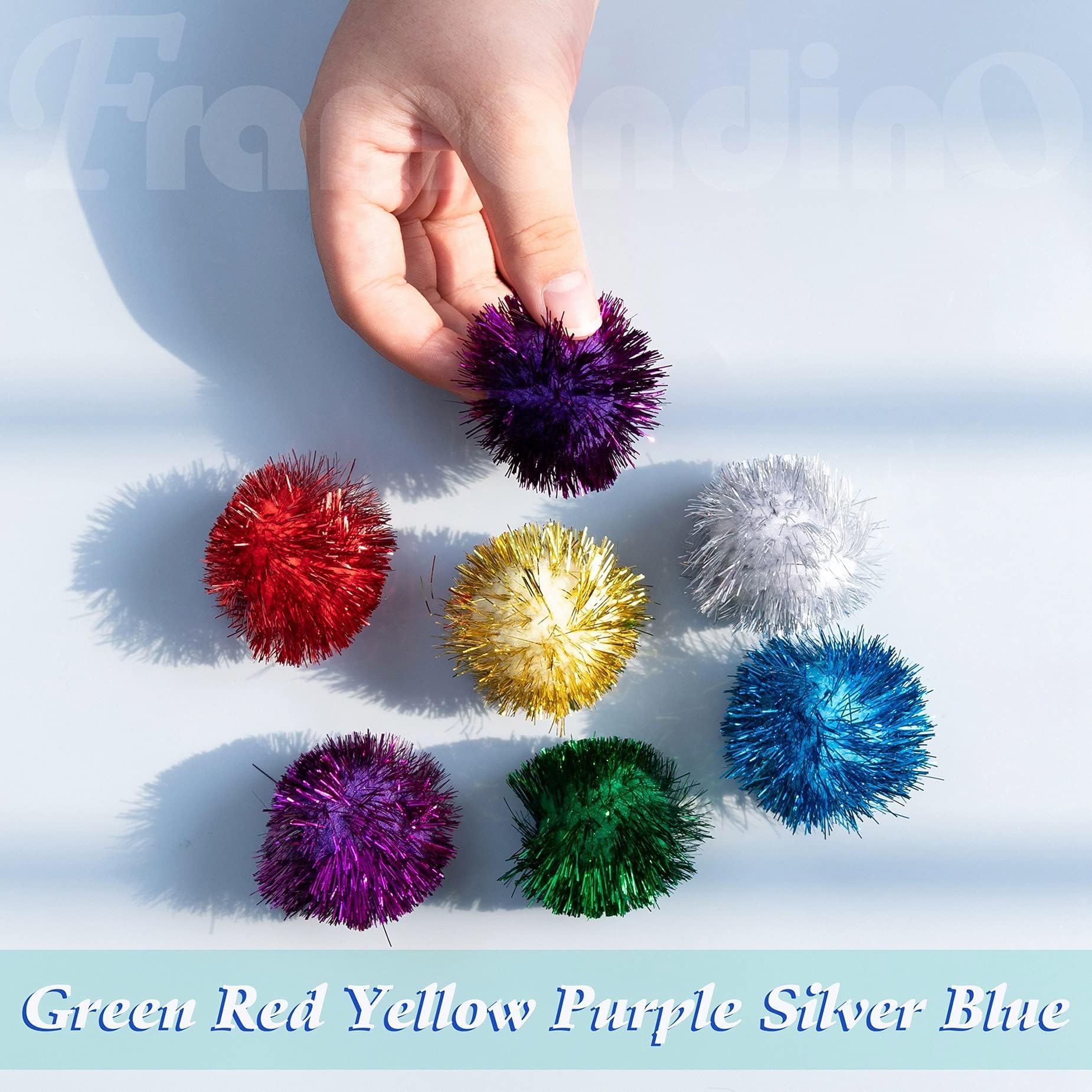 Framendino, 12 Pack 2 Inch Glitter Tinsel Sparkle Fuzzy Balls Pom Poms Ball for DIY Craft Decorations