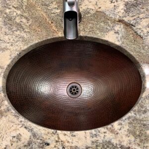 SimplyCopper 16" Oval Copper Bath Sink with 7" Faucet and Daisy Drain Drain Included