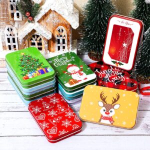 Moxweyeni 12 Pcs Colorful Christmas Card Tin Holder Boxes Christmas Tins Gift Card Holder Stylish Holiday Tin Boxes with Lids for Christmas Gift Cards Party Favors,4.9 x 3.3 x 0.7 Inches (Cute)