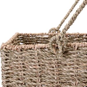 Villacera 14-Inch Wicker Stair Case Basket with Handles | Handmade Woven Seagrass in Natural Color